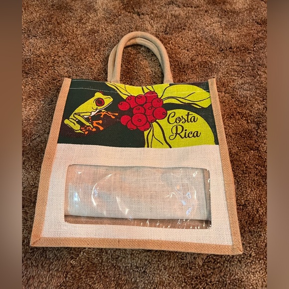 Costa Rica Save The Earth Frog Red Berry Jute Bag - Picture 1 of 8